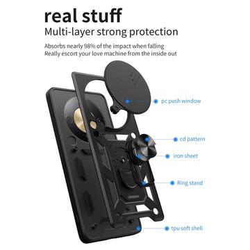 Honor X70/X9d/Magic8 Lite Roterende Ring Hybrid Cover med Kameraskjold - Sort