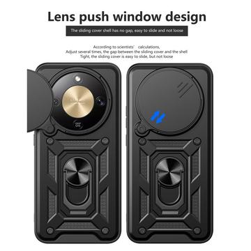 Honor X70/X9d/Magic8 Lite Roterende Ring Hybrid Cover med Kameraskjold - Sort