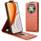 Honor X70/X9d/Magic8 Lite lodret flip-etui med stativ - Brun