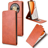 Honor X70/X9d/Magic8 Lite lodret flip-etui med stativ - Brun
