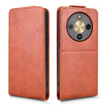 Honor X70/X9d/Magic8 Lite lodret flip-etui med stativ - Brun