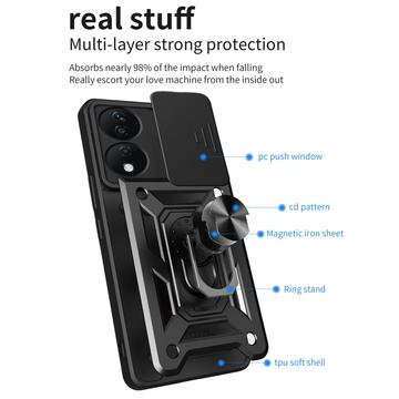 Honor X7b/90 Smart Roterende Ring Hybrid Cover med Kameraskjold - Rød