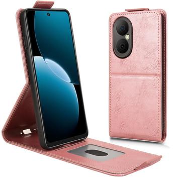 Huawei Enjoy 80 lodret flip-etui med stativ - rosaguld