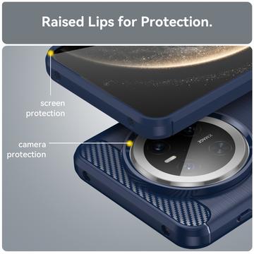 Huawei Mate 70 Børstet TPU Cover - Karbonfiber - Blå