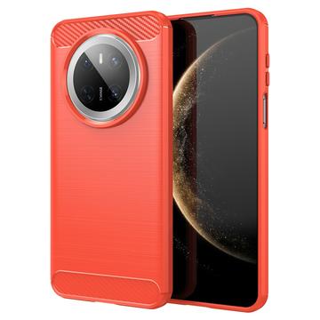Huawei Mate 70 Børstet TPU Cover - Karbonfiber - Rød