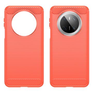 Huawei Mate 70 Børstet TPU Cover - Karbonfiber - Rød