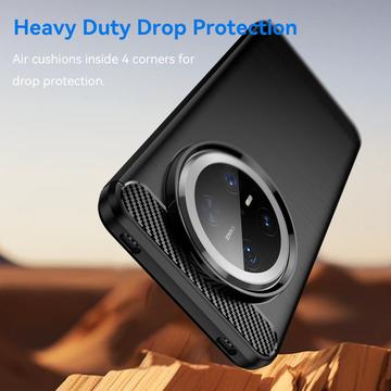 Huawei Mate 70 Pro/70 Pro+ Børstet TPU Cover - Karbonfiber - Sort