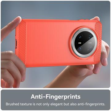 Huawei Mate 70 Pro/70 Pro+ Børstet TPU Cover - Karbonfiber - Rød