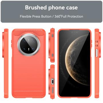 Huawei Mate 70 Pro/70 Pro+ Børstet TPU Cover - Karbonfiber - Rød