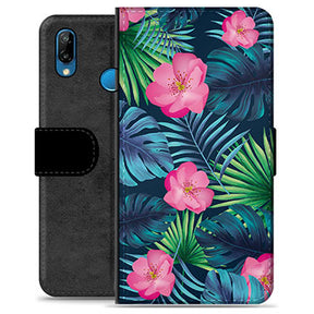 Huawei P20 Lite Premium Flip Cover med Pung - Tropiske Blomster