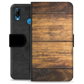 Huawei P20 Lite Premium Flip Cover med Pung - Træ