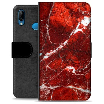 Huawei P30 Lite Premium Flip Cover med Pung - Rød Marmor