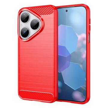 Huawei Pura 80 Børstet TPU Cover - Karbonfiber - rød