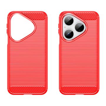 Huawei Pura 80 Børstet TPU Cover - Karbonfiber - rød