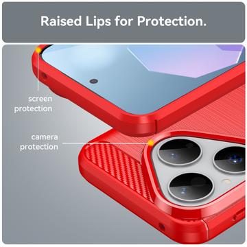 Huawei Pura 80 Børstet TPU Cover - Karbonfiber - rød