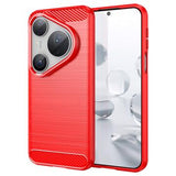 Huawei Pura 80 Pro/80 Pro+/80 Ultra Børstet TPU Cover - Karbonfiber - rød
