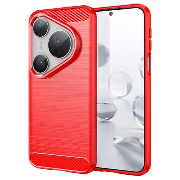 Huawei Pura 80 Pro/80 Pro+/80 Ultra Børstet TPU Cover - Karbonfiber - rød