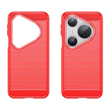 Huawei Pura 80 Pro/80 Pro+/80 Ultra Børstet TPU Cover - Karbonfiber - rød