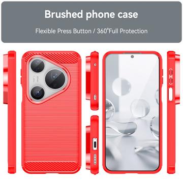 Huawei Pura 80 Pro/80 Pro+/80 Ultra Børstet TPU Cover - Karbonfiber - rød