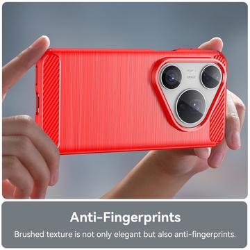 Huawei Pura 80 Pro/80 Pro+/80 Ultra Børstet TPU Cover - Karbonfiber - rød