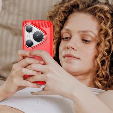 Huawei Pura 80 Pro/80 Pro+/80 Ultra Børstet TPU Cover - Karbonfiber - rød