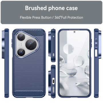 Huawei Pura 80 Pro/80 Pro+/80 Ultra Børstet TPU Cover - Karbonfiber - blå