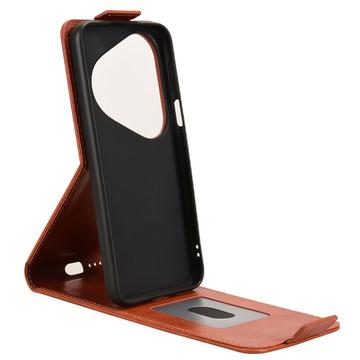 Huawei Pura 80 Ultra lodret flip-etui med stativ - Brun