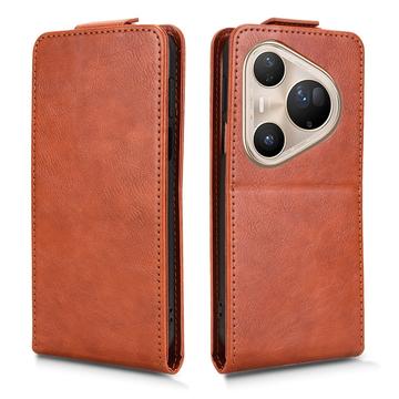 Huawei Pura 80 Ultra lodret flip-etui med stativ - Brun