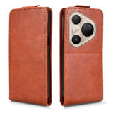 Huawei Pura 80 Ultra lodret flip-etui med stativ - Brun