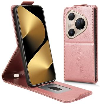 Huawei Pura 80 Ultra lodret flip-etui med stativ - rosaguld
