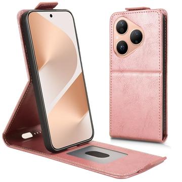 Huawei Pura 80 lodret flip-etui med stativ - rosaguld