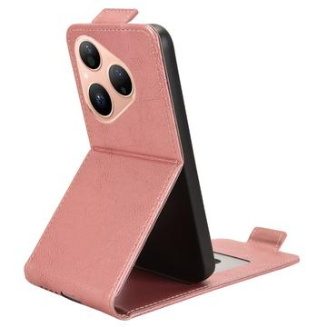 Huawei Pura 80 lodret flip-etui med stativ - rosaguld