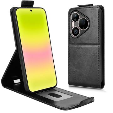 Huawei Pura 90 Pro lodret flip-etui med stativ - sort