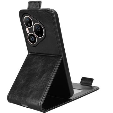 Huawei Pura 90 Pro lodret flip-etui med stativ - sort