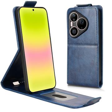 Huawei Pura 90 Pro lodret flip-etui med stativ - mørkeblå