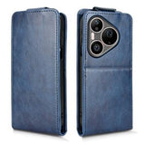 Huawei Pura 90 Pro lodret flip-etui med stativ - mørkeblå