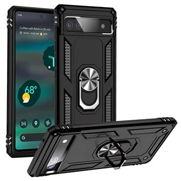 Google Pixel 6a Hybrid Cover med Metal Stativ - Sort