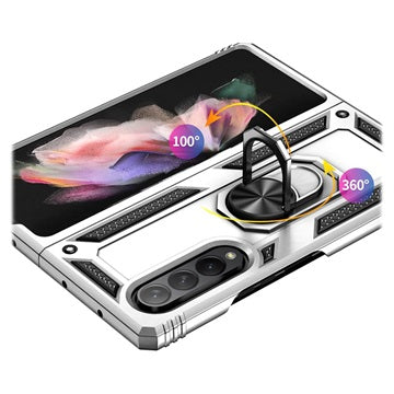 Samsung Galaxy Z Fold3 5G Hybrid Cover med Metal Stativ - Sølv