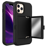 iPhone 12 Pro Max Hybrid Cover med Spejl og Kortholder - Sort