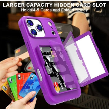 iPhone 17 Pro Max Hybrid Cover med Spejl og Kortholder - Lilla