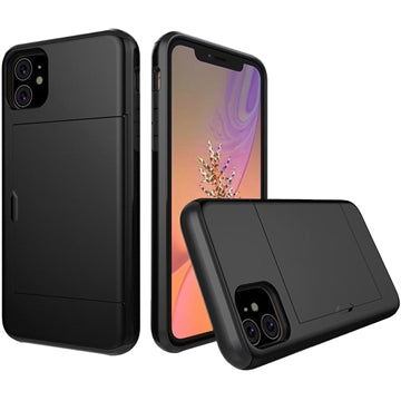 iPhone 11 Hybrid Cover med Glidende Kortslot - Sort