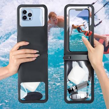 IPX8 vandtæt PVC-telefonpose til mobiltelefoner under 9,5 tommer med to lag og forseglet tør taske med strop - sort