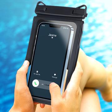 IPX8 vandtæt PVC-telefonpose til mobiltelefoner under 9,5 tommer med to lag forseglet tør taske med strop - cyan