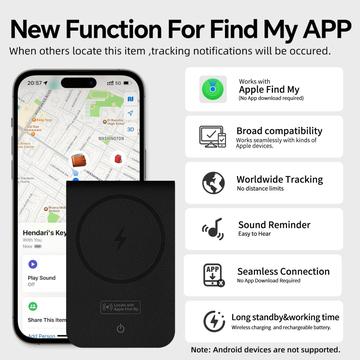 K01 Kortholder-lignende tracker til Apple Find My - MagSafe-kompatibel - Sort