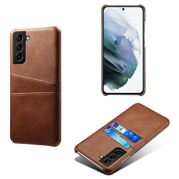 Samsung Galaxy S22 5G KSQ Belagt Plastikcover med Kortlommer - Brun