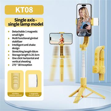 KT08 gimbal-stabilisator med stativ og magnetisk fyldlys - gul