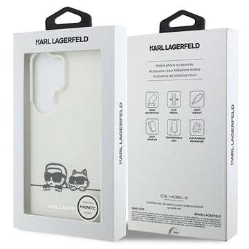 Samsung Galaxy S26 Ultra Karl Lagerfeld IML Karl&Choupette Peekaboo Logo magnetisk cover - hvid
