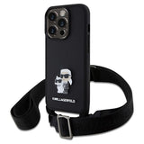 iPhone 15 Pro Karl Lagerfeld Saffiano Crossbody Metal Karl & Choupette Cover - Sort