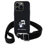 iPhone 15 Pro Karl Lagerfeld Saffiano Crossbody Metal Karl & Choupette Cover - Sort