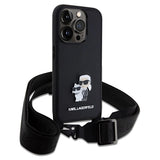 iPhone 15 Pro Karl Lagerfeld Saffiano Crossbody Metal Karl & Choupette Cover - Sort
